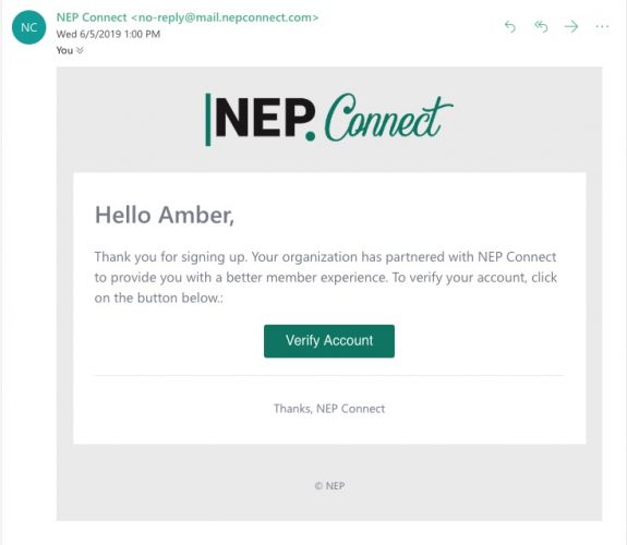 NEP Connect Registration email b8354157